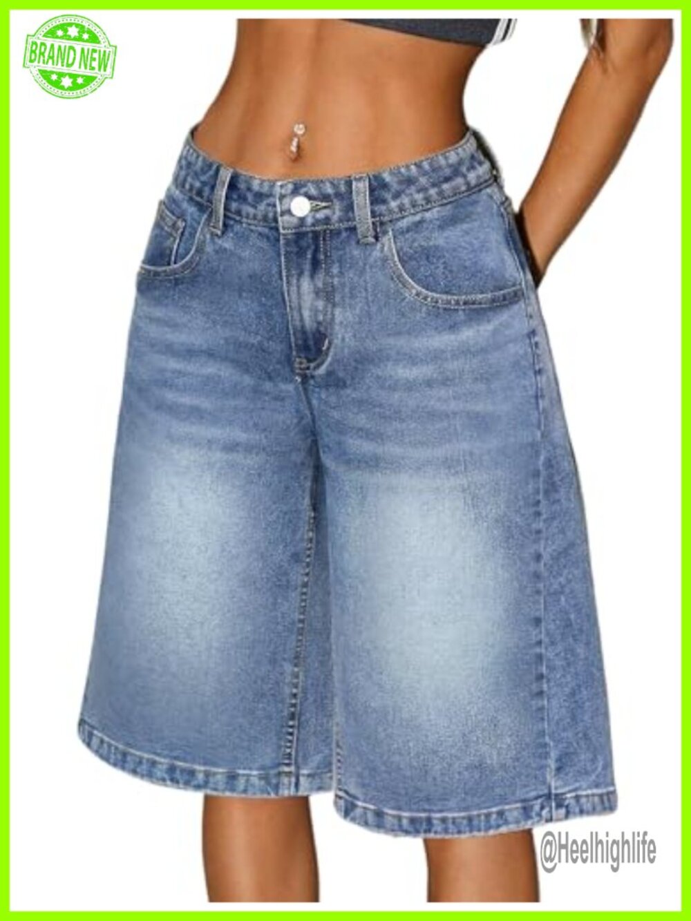 Women Bermuda Denim Shorts Mid-Low Waist Loose Baggy Y2K Trendy Jorts Stretchy